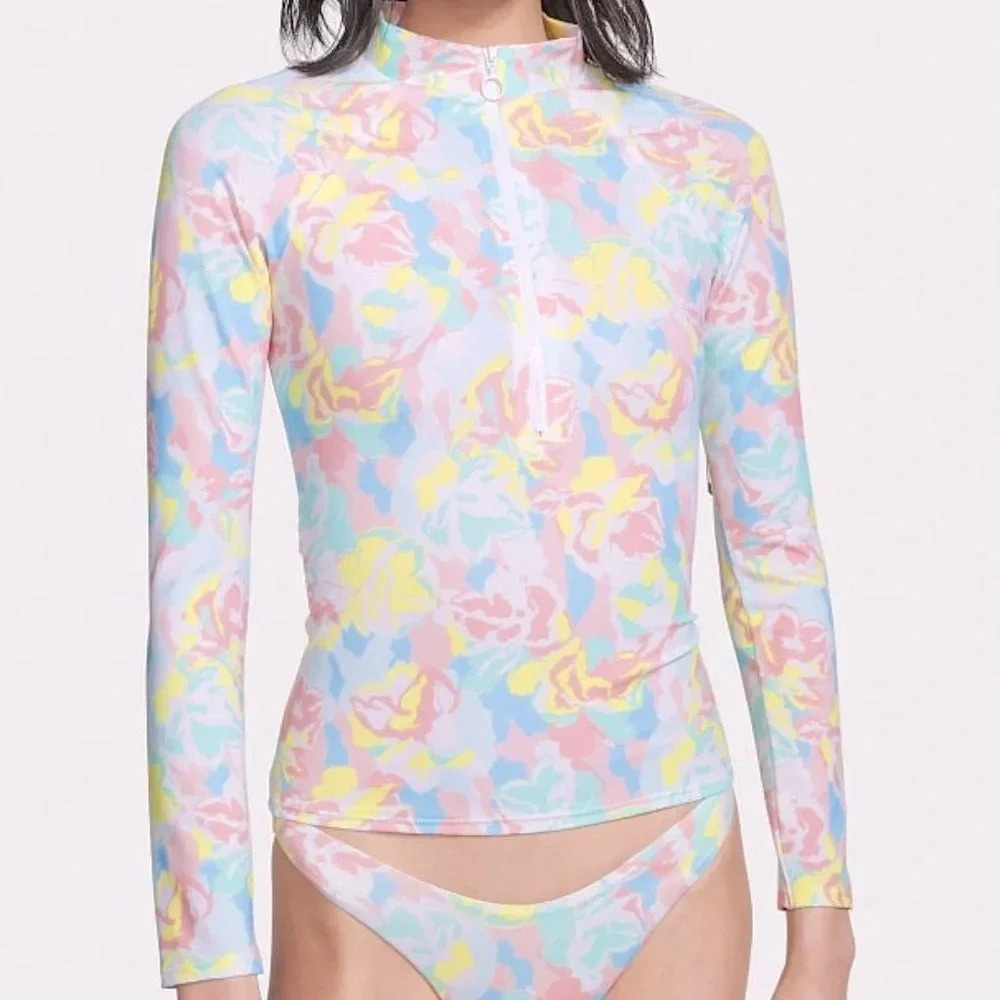 New VICTORIAS SECRET SWIM Zip Up Long Sleeve Shirt Top Rash Guard XS